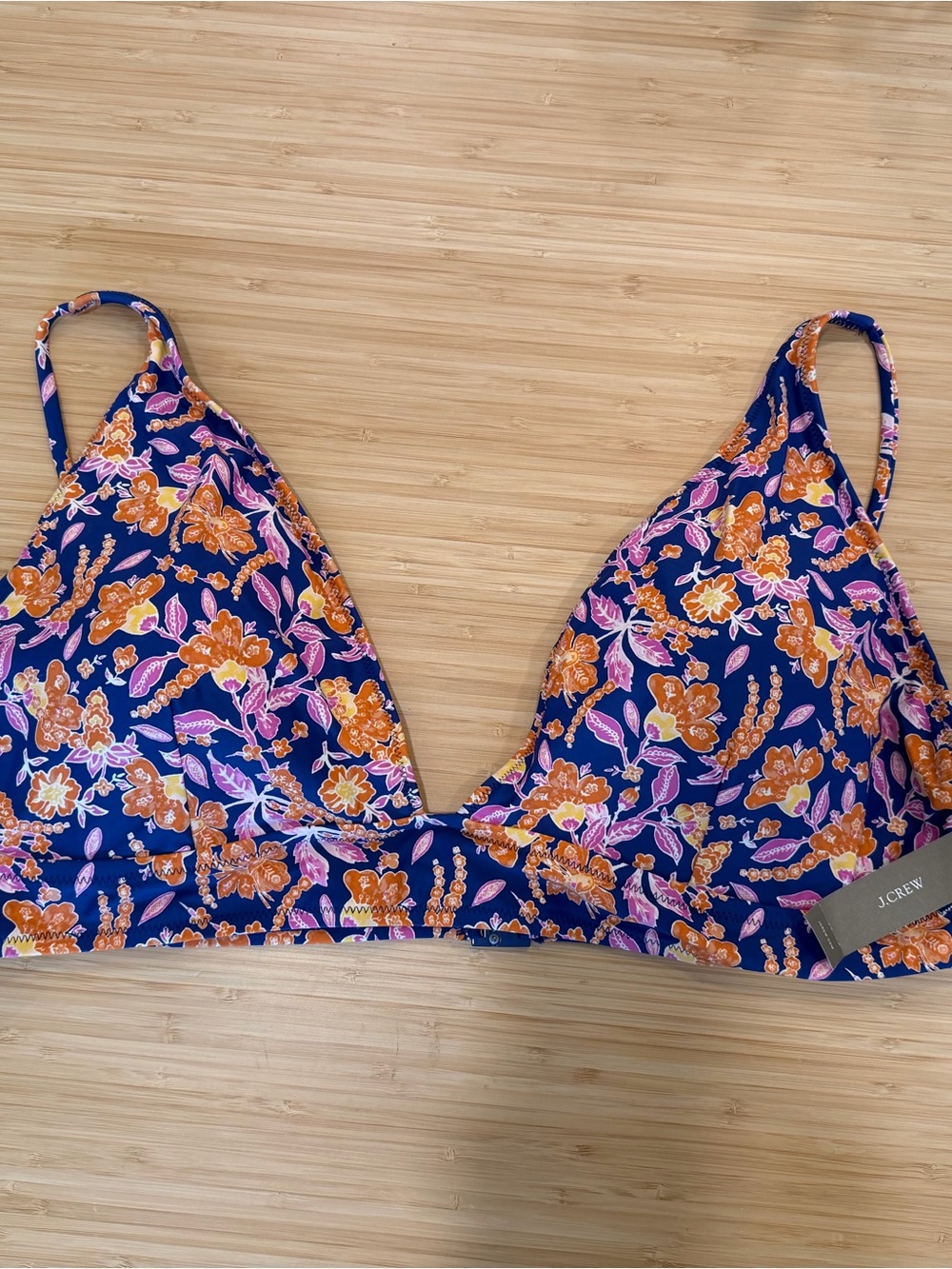J Crew Swim Top 3X Blue Orange Floral Triangle Bikini Painted Block Print NWT